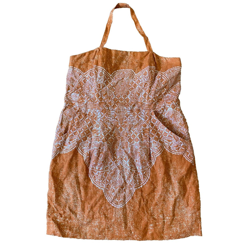 Peruvian Connection linen‎ blend orange strapless mini dress Sz 14 Pockets